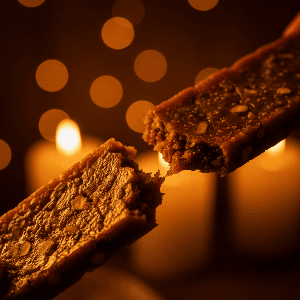 Close-up of treat being broken in half showing natural interior texture